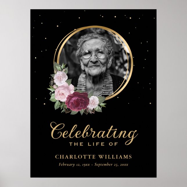 Poster Panneau funéraire personnalisé de célébration flor (Devant)