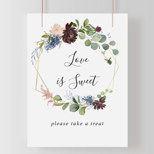 Poster Panneau géométrique doré Bourgogne Love Is Sweet (Créateur téléchargé)