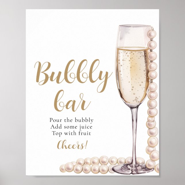 Poster Panneau Gold Pearls et Prosecco Champagne Bubbly B (Devant)