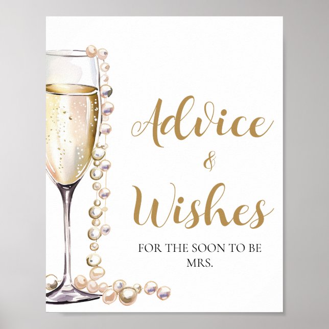 Poster Panneau Gold Pearls et Prosecco Conseils et Voeux (Devant)