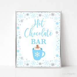 Poster Panneau Hot Chocolat Bar Winter Blue Snowflakes