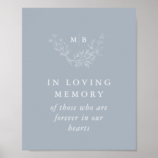Poster Panneau 'In Loving Memory' Bleu Poussière Monogram (Devant)