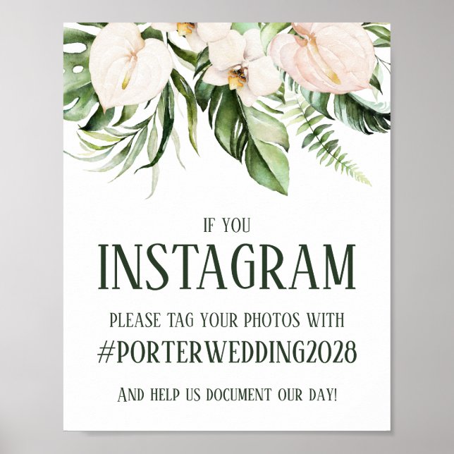 Poster Panneau Instagram floral rose pâle (Devant)