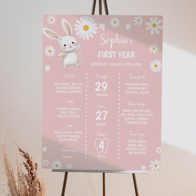 Poster Panneau Jalon de fête d'anniversaire Bunny Daisy (Créateur téléchargé)