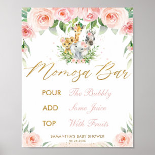 Poster Panneau Jungle Animaux Safari rose Floral Momosa B