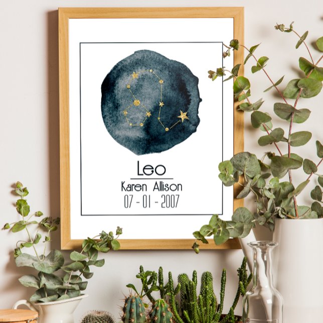 Poster Panneau Leo Zodiac : Nom personnalisé et anniversa (Créateur téléchargé)
