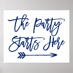 Poster Panneau main chic lettrage   La fête commence ici