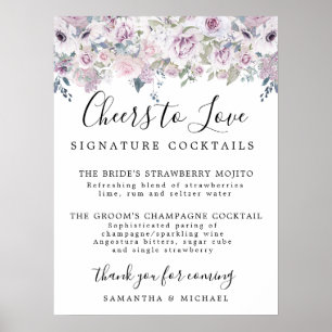 Poster Panneau Mariage à la signature florale pourpre Coc
