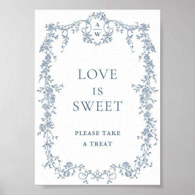 Poster Panneau Mariage bleu Dusty Love is Sweet (Devant)