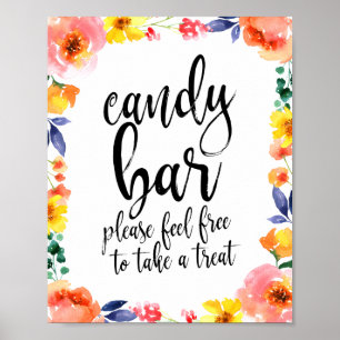 Poster Panneau Mariage Candy Bar Floral Script 8x10