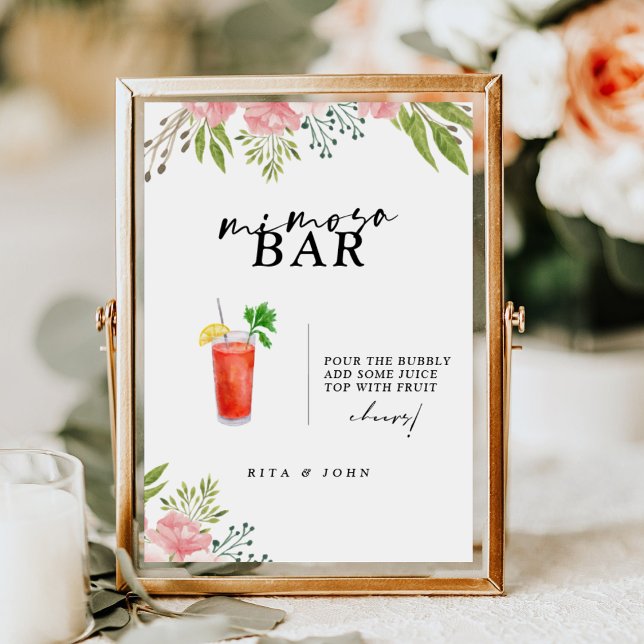 Poster Panneau Mariage Carnation Floral Script Mimosa Bar (Créateur téléchargé)