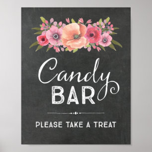 Poster Panneau Mariage Chalk Watercolor Floral Candy Bar