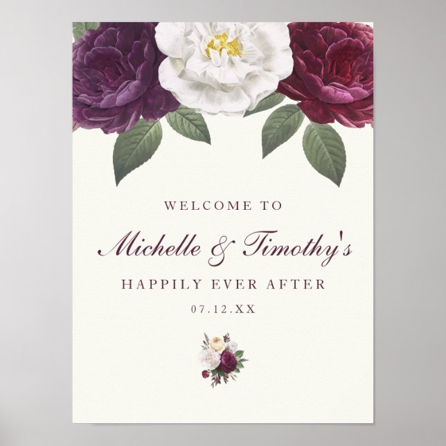 Poster Panneau Mariage Chic foncé violet (Devant)
