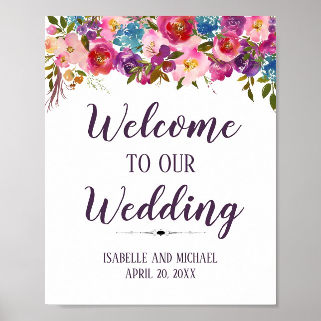 Poster Panneau Mariage de bienvenue couleur rose violet (Devant)