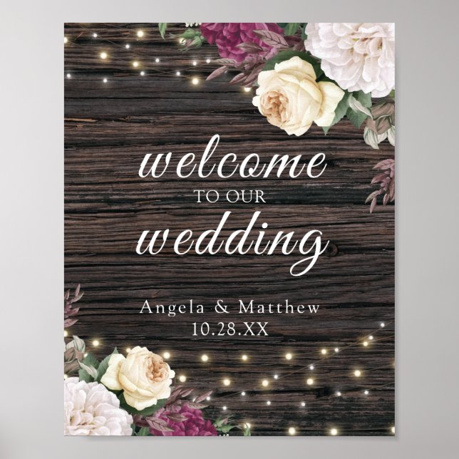 Poster Panneau Mariage de bienvenue en bois rustique (Devant)