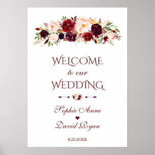 Poster Panneau Mariage de bienvenue Fleurs rousses de Bou