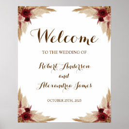 Poster Panneau Mariage de bienvenue Pampas Grass