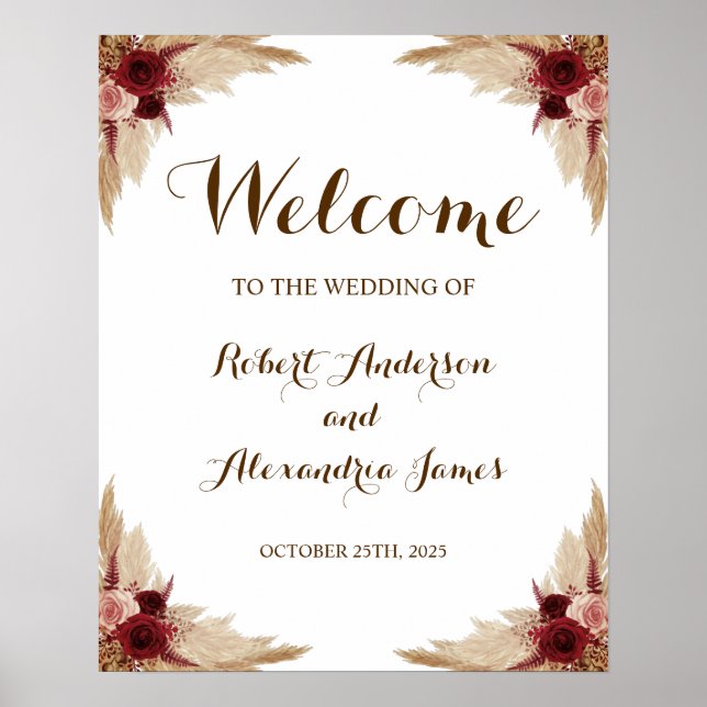 Poster Panneau Mariage de bienvenue Pampas Grass (Devant)