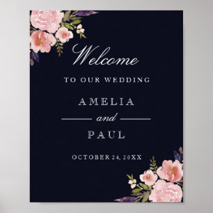 Poster Panneau Mariage de bienvenue Peonies couleur Aquar