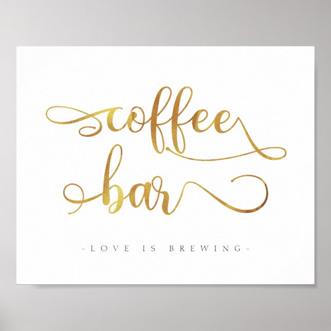 Poster Panneau Mariage de calligraphie "Coffee Bar" Or si (Devant)