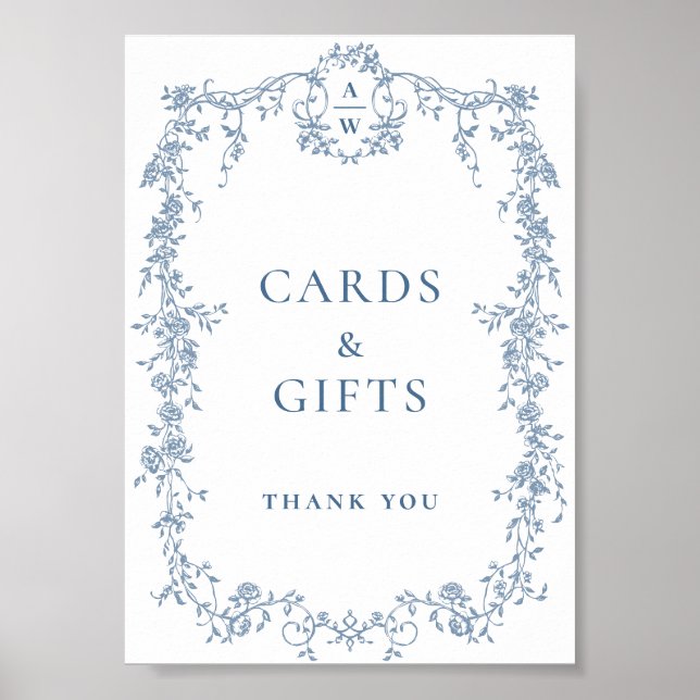 Poster Panneau Mariage de cartes et cadeaux bleu Dusty (Devant)