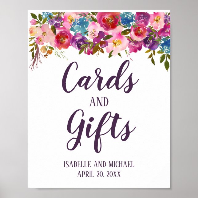 Poster Panneau Mariage de cartes et cadeaux floraux viole (Devant)