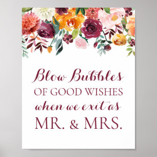 Poster Panneau Mariage de fleurs automnales bulles de bon