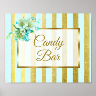 Poster Panneau Mariage de la barre de bonbons - Bleu & Or