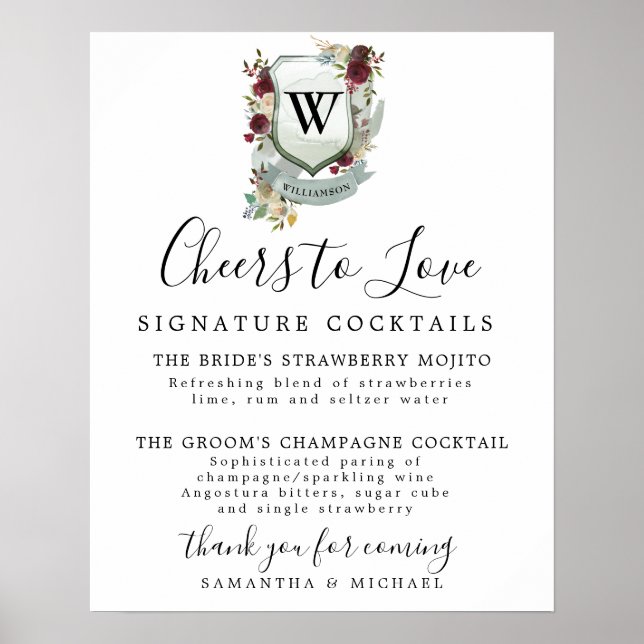 Poster Panneau Mariage de la barre de cocktails Monogram  (Devant)