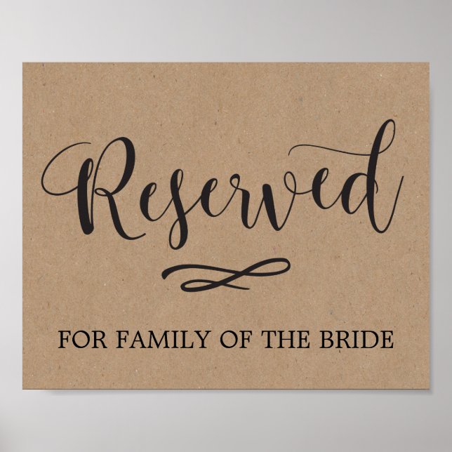 Poster Panneau Mariage de la calligraphie Kraft réservée (Devant)