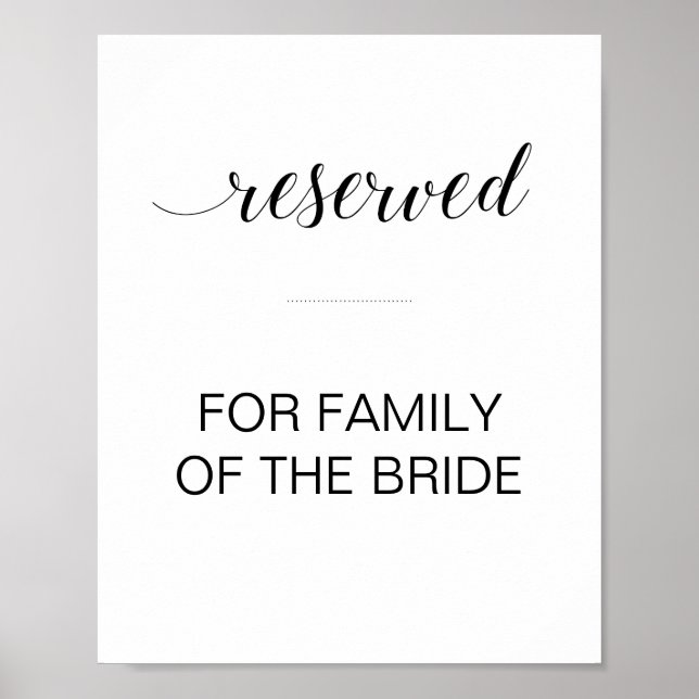 Poster Panneau Mariage de table réservée de script noir (Devant)
