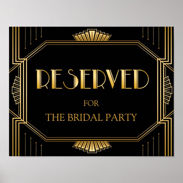 Poster Panneau Mariage de table réservée | Gatsby Art Déc (Devant)