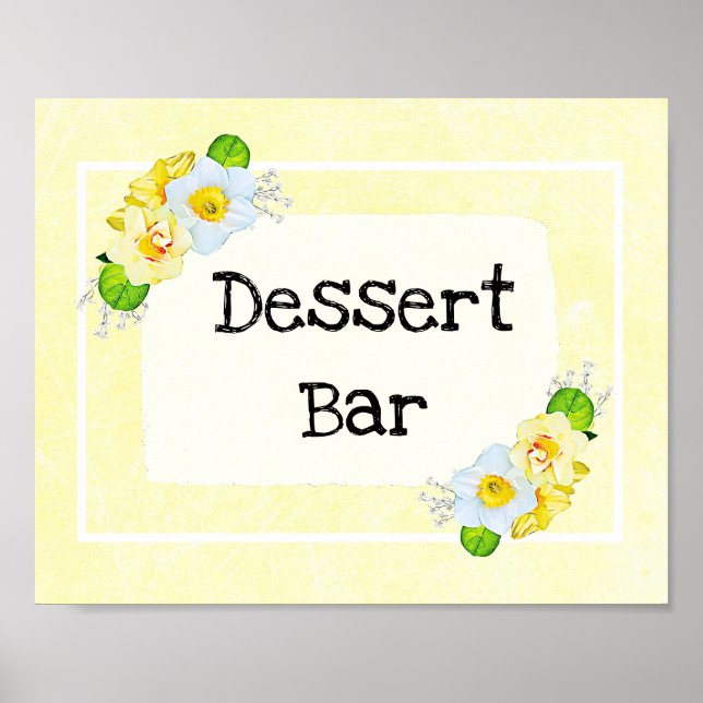 Poster Panneau mariage Dessert Bar Fleuri Jaune (Devant)