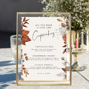 Poster Panneau Mariage du menu Boho Cupcake à la crème mo