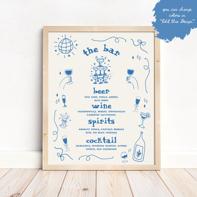 Poster Panneau Mariage du menu de la barre lunaire dessin (Créateur téléchargé)