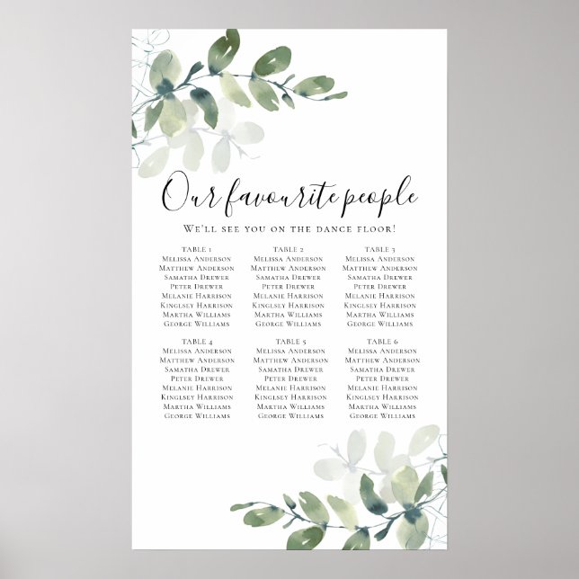 Poster Panneau Mariage du plan de siège Eucalyptus Mariag (Devant)