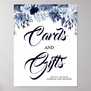 Poster Panneau Mariage Dusty Blue Floral Cartes & Cadeaux