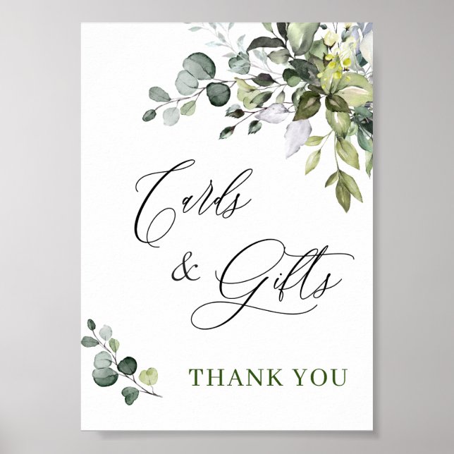 Poster Panneau Mariage Élégant Eucalyptus Cartes et Cadea (Devant)