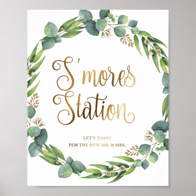 Poster Panneau mariage Eucalyptus pour la station s'mores (Devant)