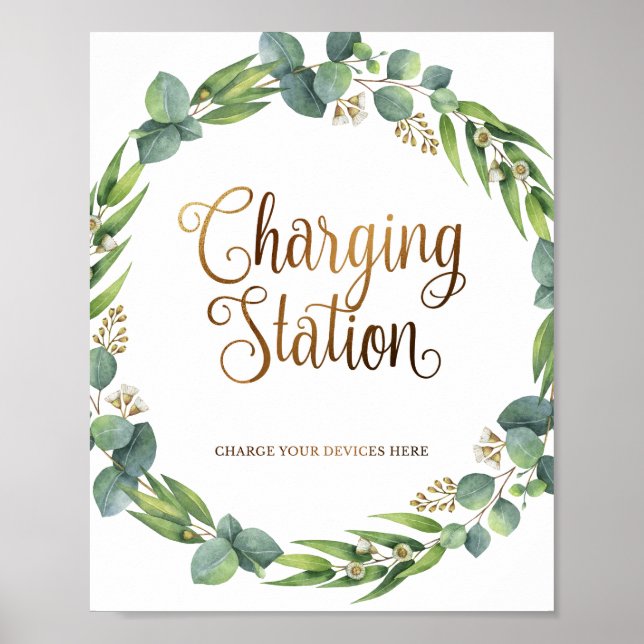 Poster Panneau mariage Eucalyptus pour station de recharg (Devant)