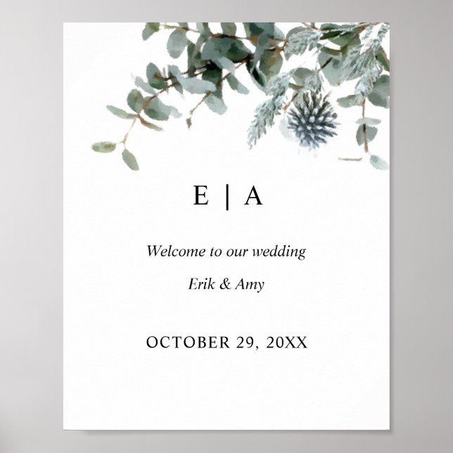Poster Panneau Mariage floral Eucalyptus Chardon bleu (Devant)