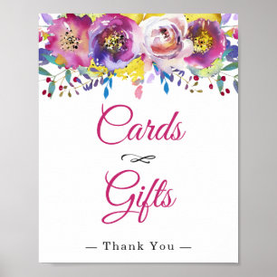 Poster Panneau Mariage Floral Fuchsia Gold Cartes et Cade