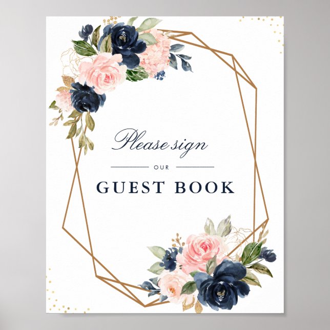 Poster Panneau mariage Floral Navy & blush (Devant)