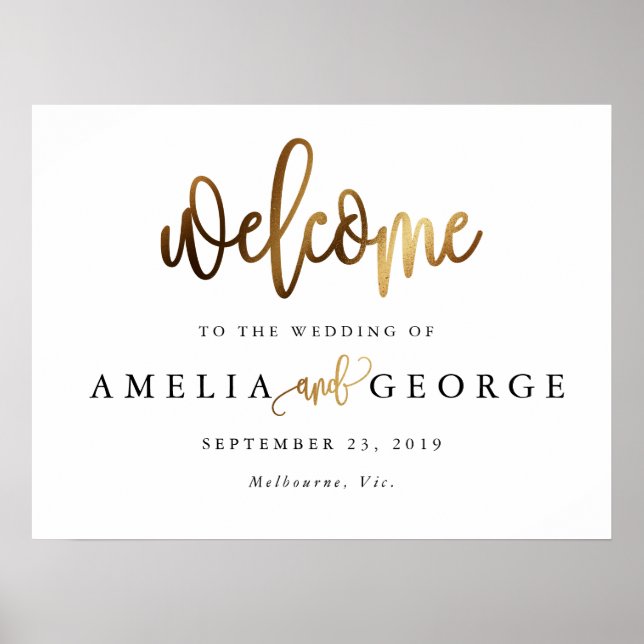 Poster Panneau mariage Gold Black Welcome (Devant)