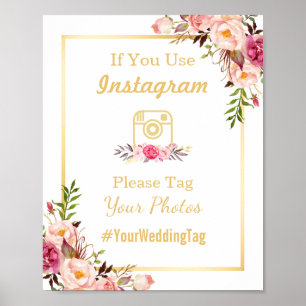 Poster Panneau Mariage Instagram Élégant Chic Floral Go
