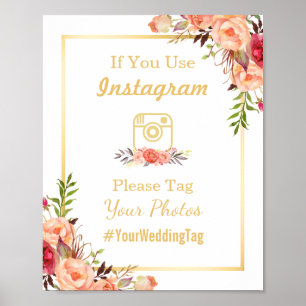 Poster Panneau Mariage Instagram   Rustic Gold Orange Flo