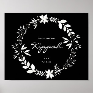 Poster Panneau Mariage Kippah personnalisable, Po blanc e