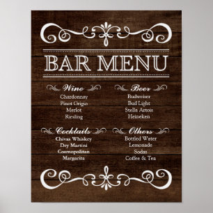 Poster Panneau mariage - Menu Barre Panneau Rustique Mari