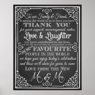 Poster Panneau mariage Merci noir & blanc