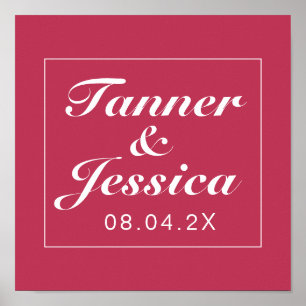 Poster Panneau Mariage minimaliste magenta et blanc